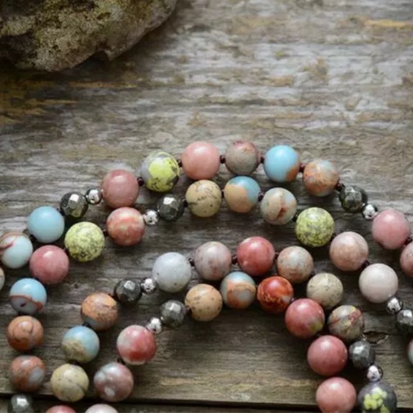 WATER EARTH Aqua Terra Jasper and Pyrite Mala - Picture 2 of 6